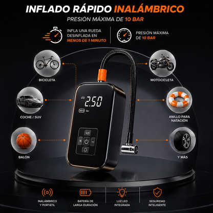 Inflador Portatil APC + linterna LED multifunción