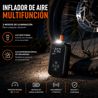 Inflador Portatil APC + linterna LED multifunción